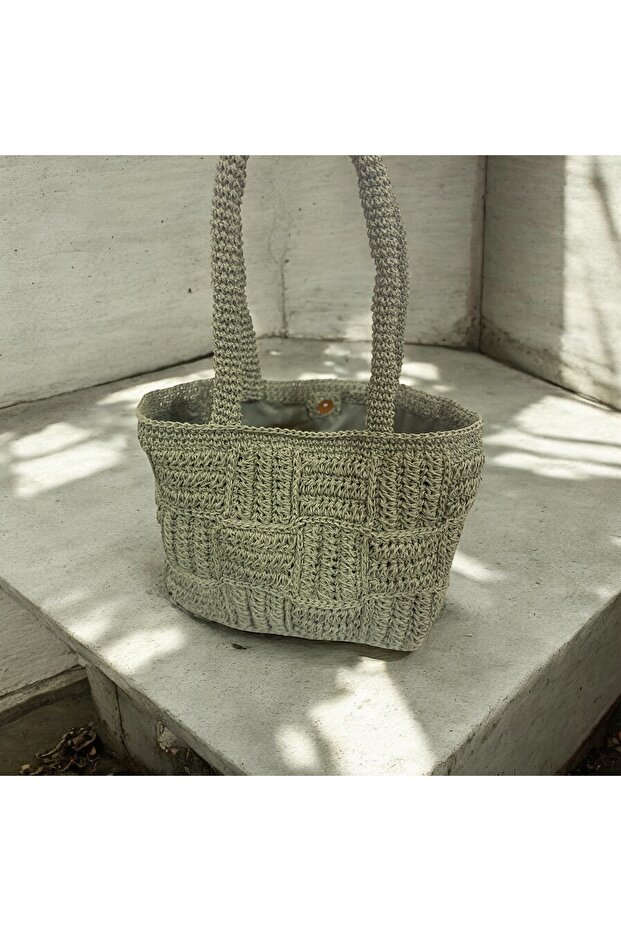 Haki El Yapımı Patchwork Çanta - 6