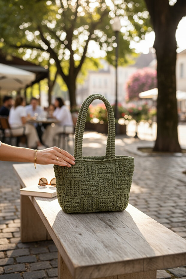 Haki El Yapımı Patchwork Çanta - 2