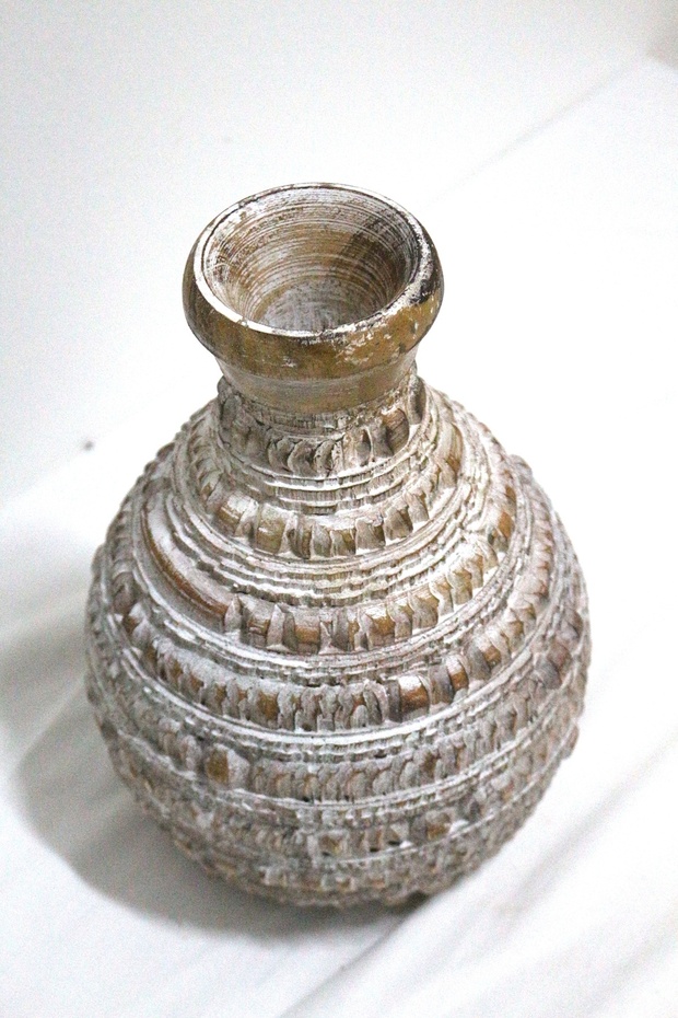 AHŞAP DEKORATİF VAZO 25CM - 3