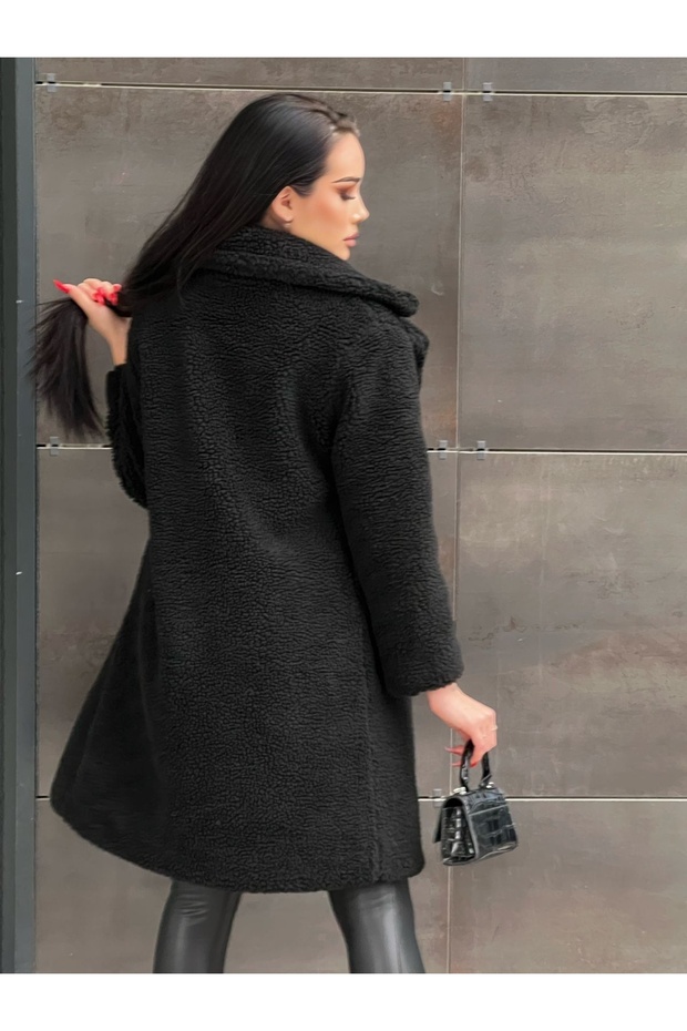 معطف قطيفة مبطن بأزرار مزدوجة وجيوب جانبية - 3