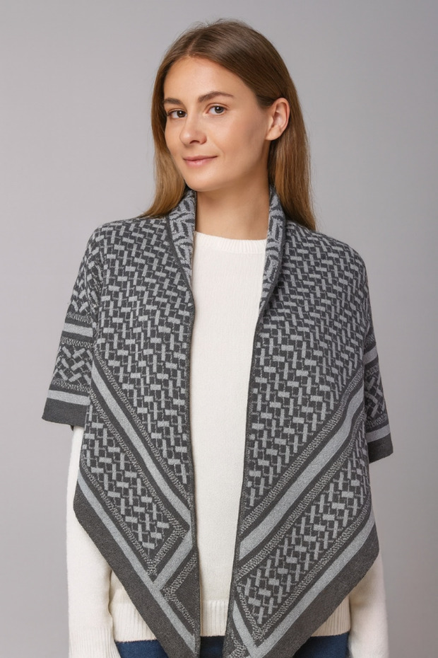 Desenli Üçgen Triko Şal - 1