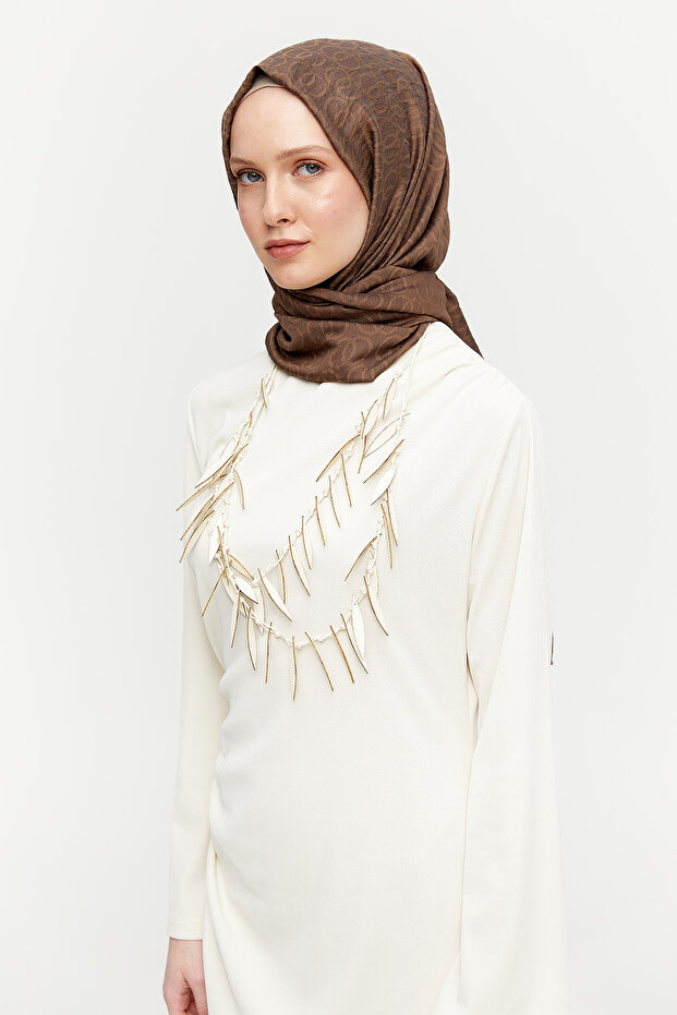 Çıkarılabilir Kolyeli Drapeli Elbise - 4