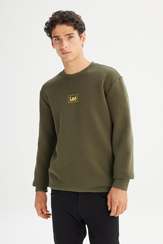 Bisiklet Yaka Sweatshirt Khaki - 4