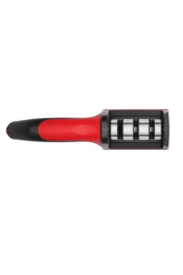 Knife Sharpener with 3 Levels and Handle, Non-Slip Surface, Black - 2