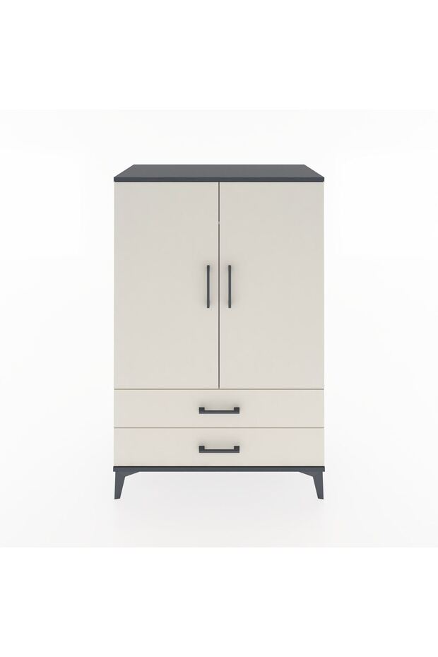 Hyperion Dolap Tek Raflı 2 Çekmeceli Tek Askılı 88x44x134 Antrasit-Aytaşı - 1