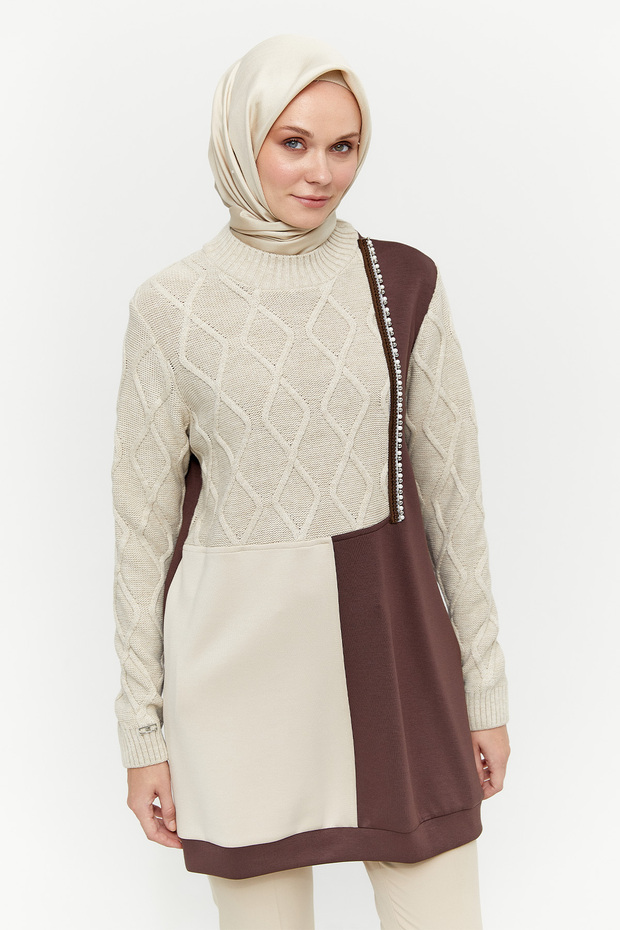 Çift Renkli Örme Tunik - 4