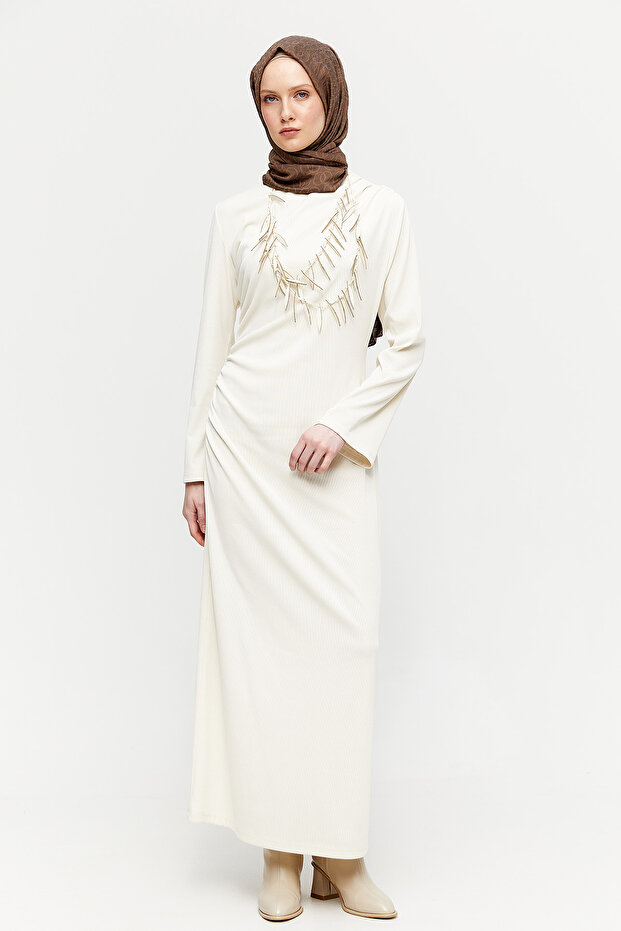 Çıkarılabilir Kolyeli Drapeli Elbise - 2