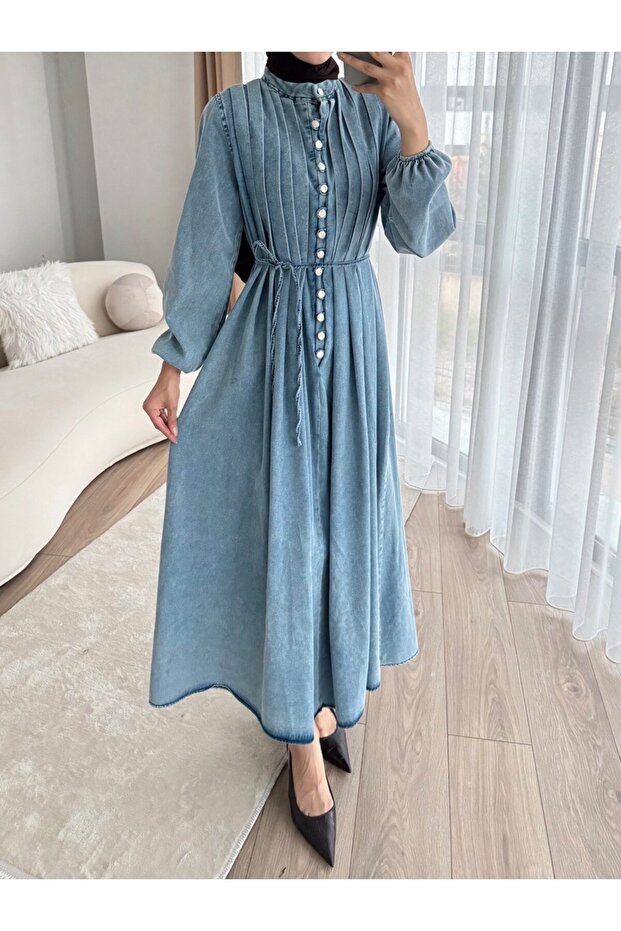4088 - Denim Modest Dress Blue