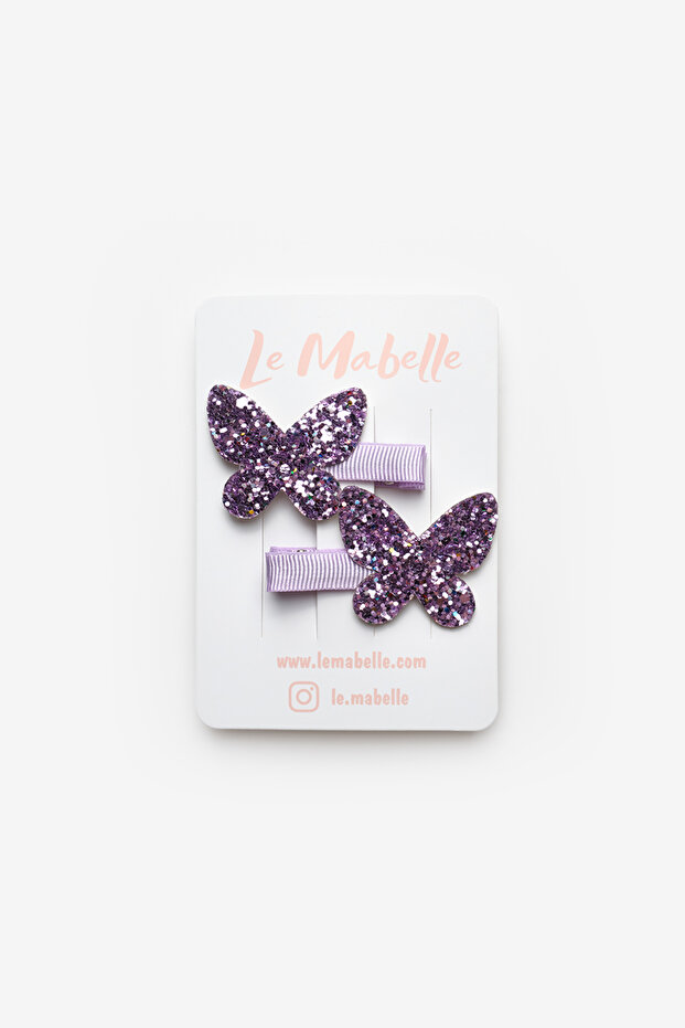 Lilac Glittery Butterfly Figured 2-Piece Girl's Clip Buckle