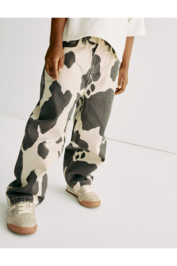 Pamuk Karışımlı Desenli Barrel Paça Kot Pantolon (2–10 Yaş) - 5