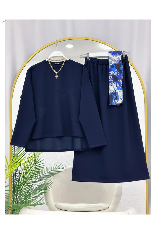 Combed Cotton Blouse Skirt Dual Set [Blouse and Skirt Included in the Price, Size Range 36-44]
