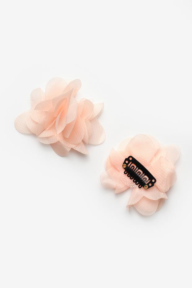 Salmon 2-Pack Tulle Flower Hairless Baby Clip