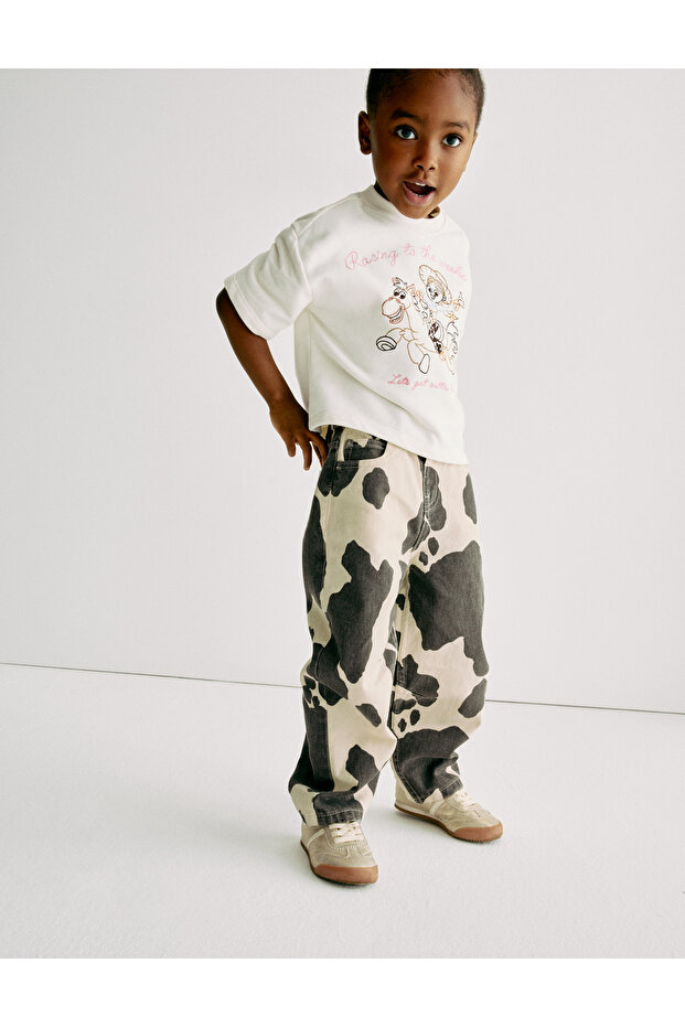Pamuk Karışımlı Desenli Barrel Paça Kot Pantolon (2–10 Yaş) - 3