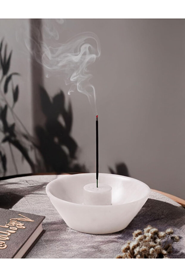 Marble Incense Holder 5.5 Inch White – Aromatherapy Burner for Incense Sticks, Meditation Decor