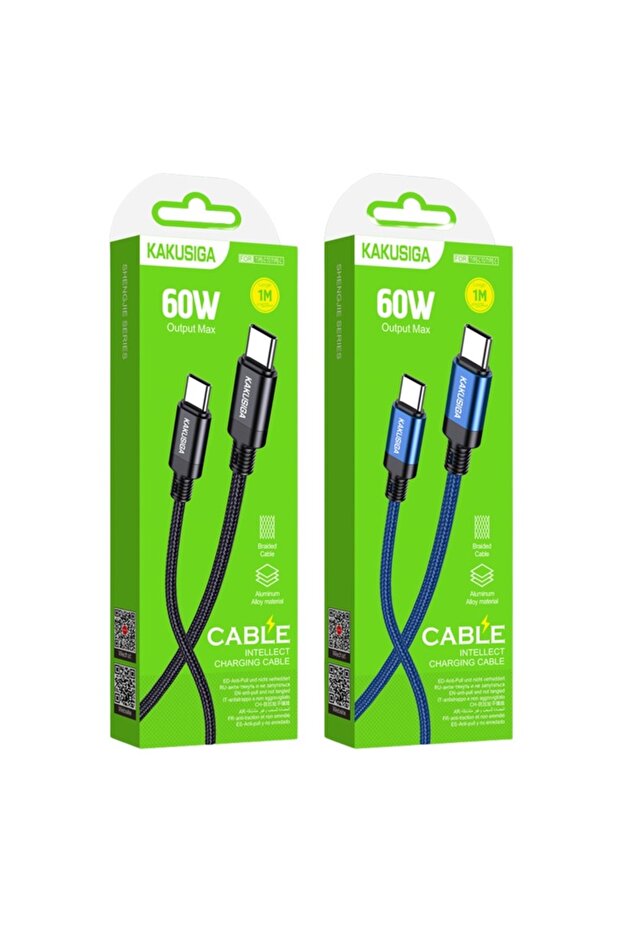 Cablu de date și încărcare KSC-970, Tip-C la Tip-C, 60W, 1m, Albastru - 2