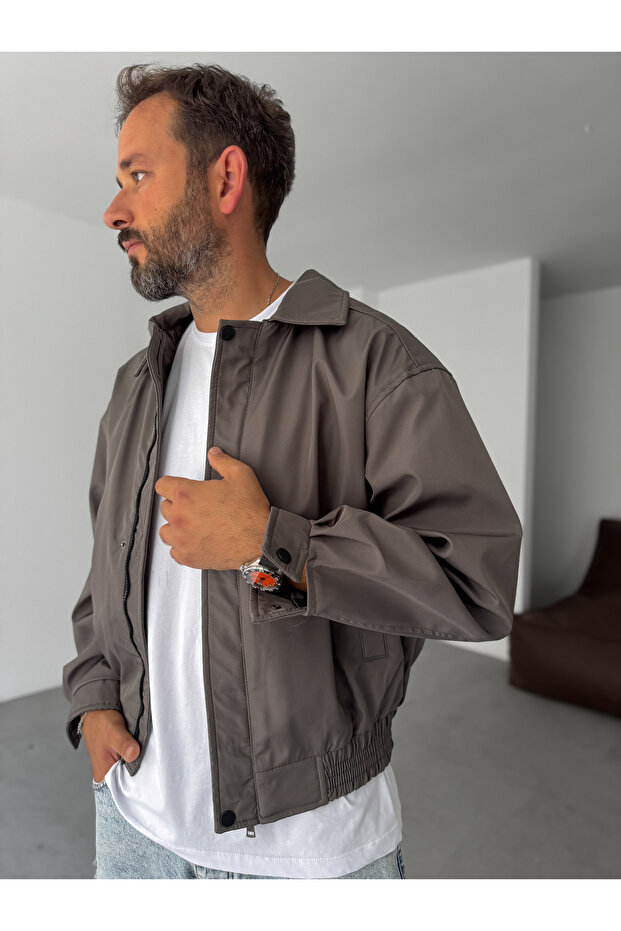 Antrasit Düğmeli Mevsimlik Basic Ceket STK-7045 - 2