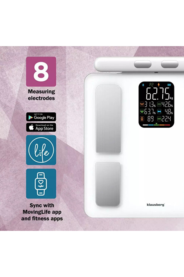 Scale - analyzer KB 7857, 180 kg, Bluetooth, Android/iOS, LCD display,14 body values,White - 7