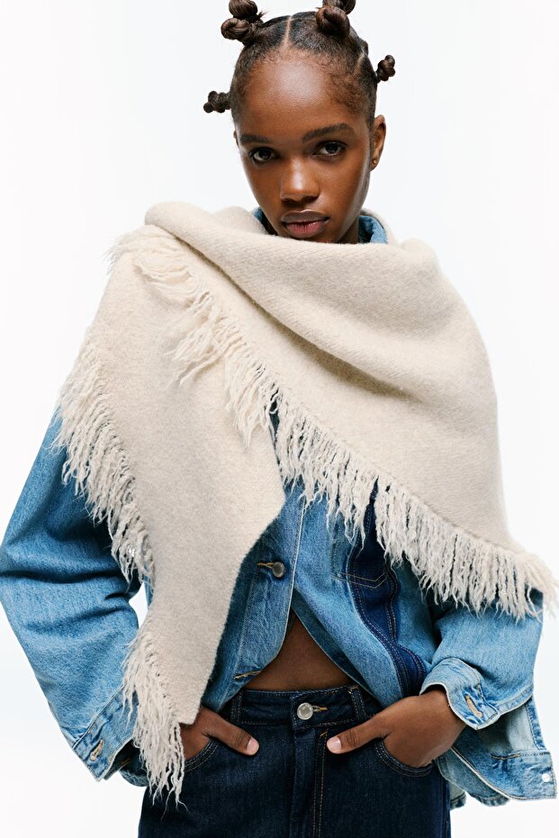 Püsküllü üçgen fular - 3