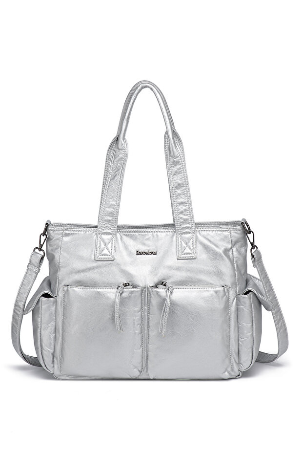 Barcelona Large Shopper Multi-Pocket Long Strap Women's Shoulder Bag1927 Platinum
