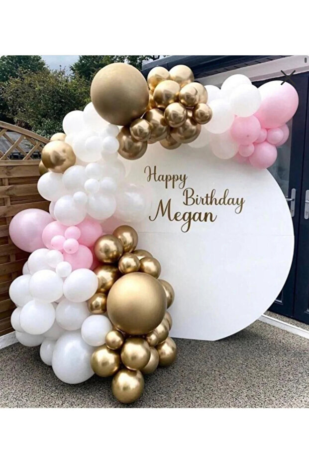 Gold Chrome Macaron Pink White 100 Balloon Set Balloon Chain Set