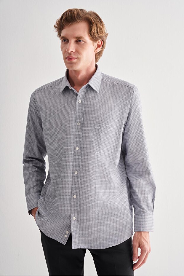 Black Hard Collar Long Sleeve Pocket Comfort Fit Classic Shirt 1004255163