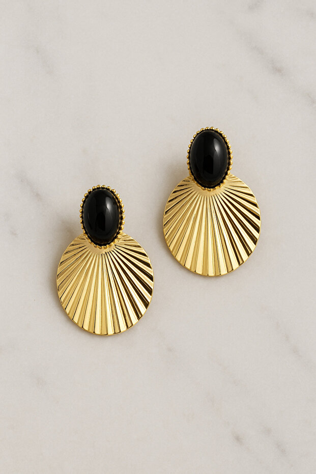 Kadın Çelik Siyah Taşlı Küpe - 2