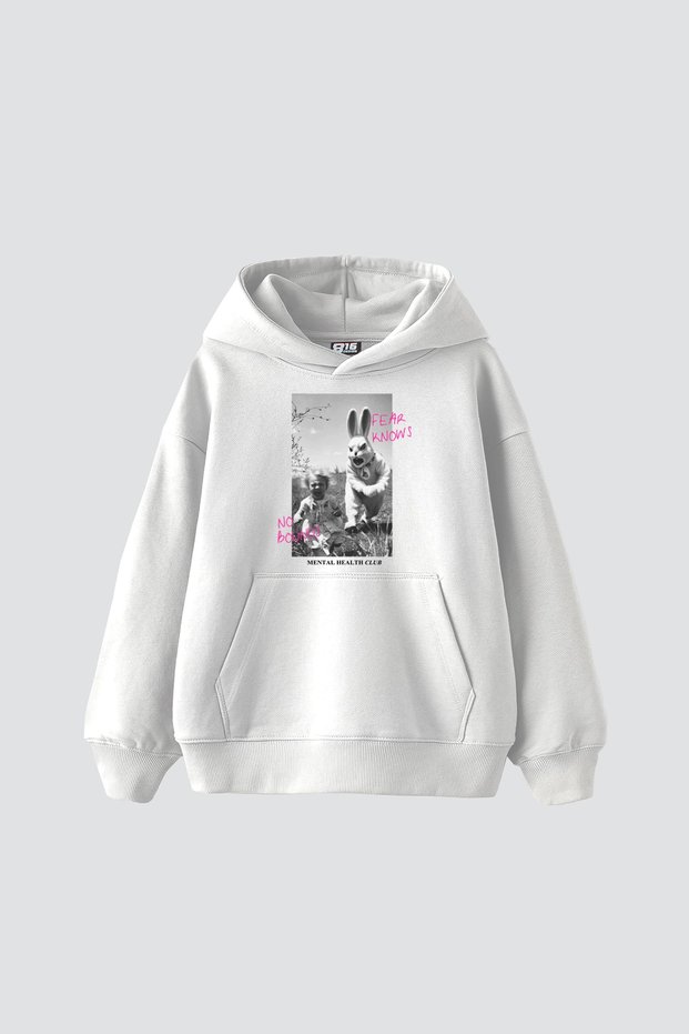 No Bounds Vintage Printed Oversize Unisex White Hoodie