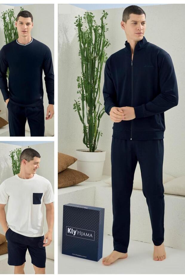 Kly 5046 Men's Cotton Tracksuit Pajama Shorts Set 6-Piece Boxed Dowry Set
