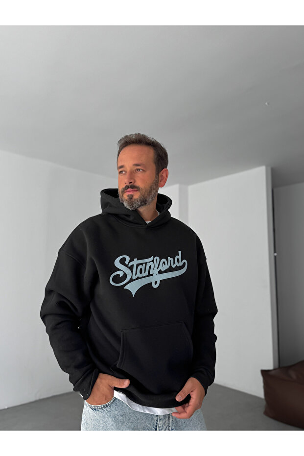 Siyah Stanford Baskılı Kapüşonlu Sweatshirt PM-08 - 2