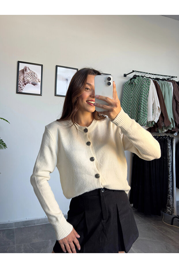 Krem Örme Hırka - 2