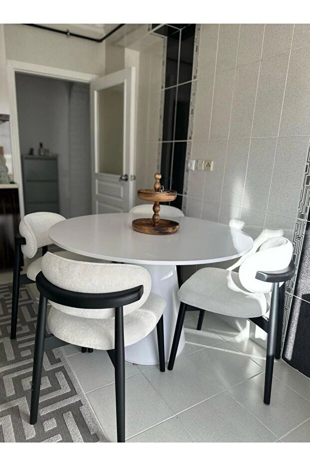 Terra Nix Yuvarlak Ahşap Siyah Masa Takımı Bohem 4 Kişilik Mutfak Masa Sandalye Takımı İskandinav - 1