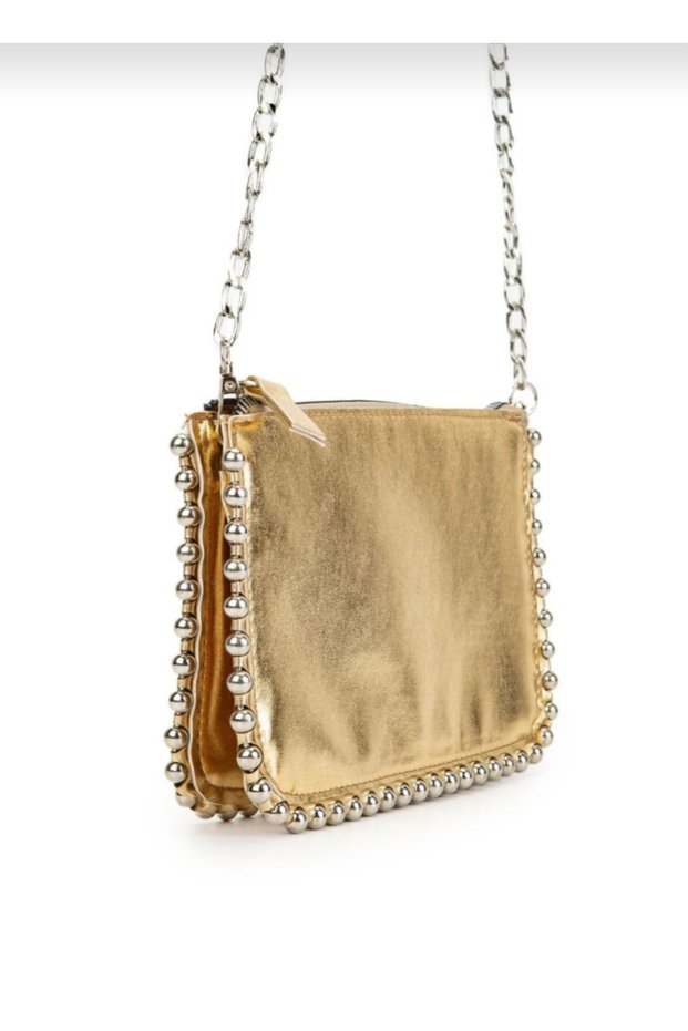 Women's Antique Look Chain Strap Bead Detailed 3 Compartment Faux Leather Evening Dress-Daily Clutch Bag