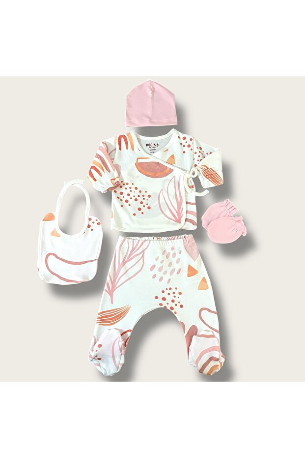 Önden Bağcıklı Pembe Desenli 5’li Zıbın Seti - 2