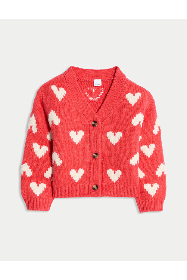 Kalp Desenli V Yaka Hırka - 1