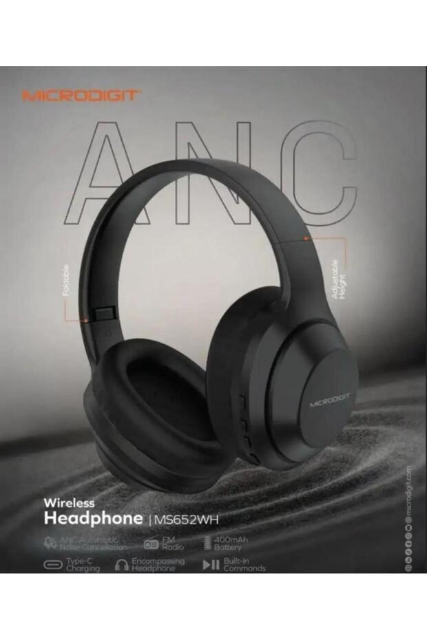 سماعة رأس لاسلكية مايكرو ديجيت بميزة إلغاء الضوضاء ANC، بطارية 400mAh، بلوتوث، راديو FM، شحن Type-C - 1