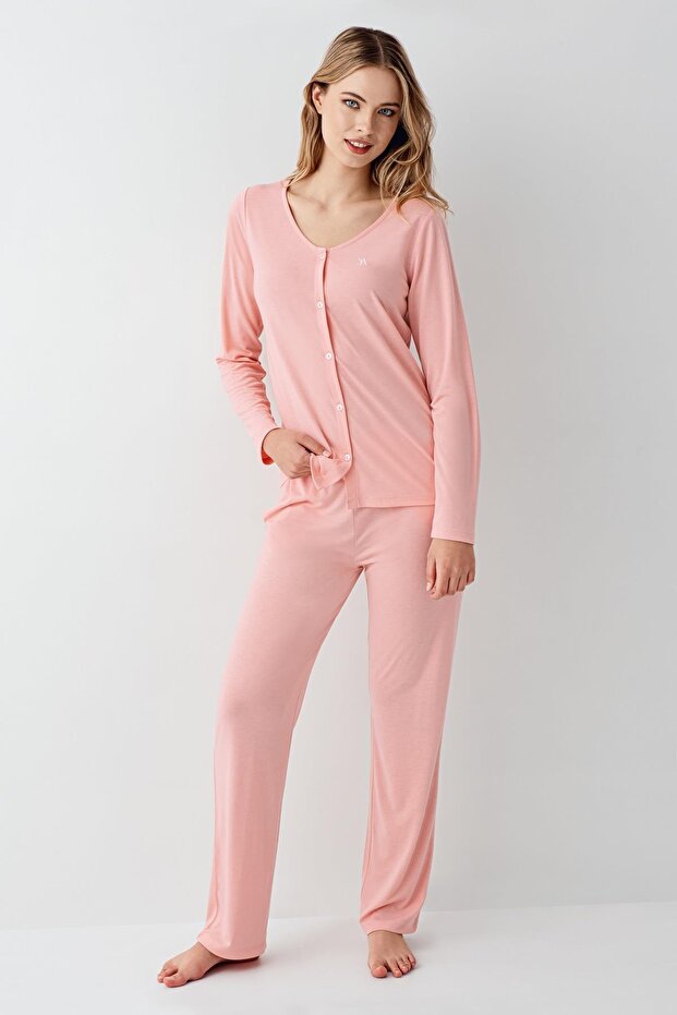 Women's Shirt Pajama Set, Wide Neckline, 50% Modal 50% Cotton
