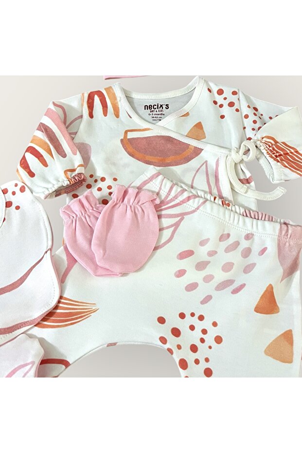 Önden Bağcıklı Pembe Desenli 5’li Zıbın Seti - 1