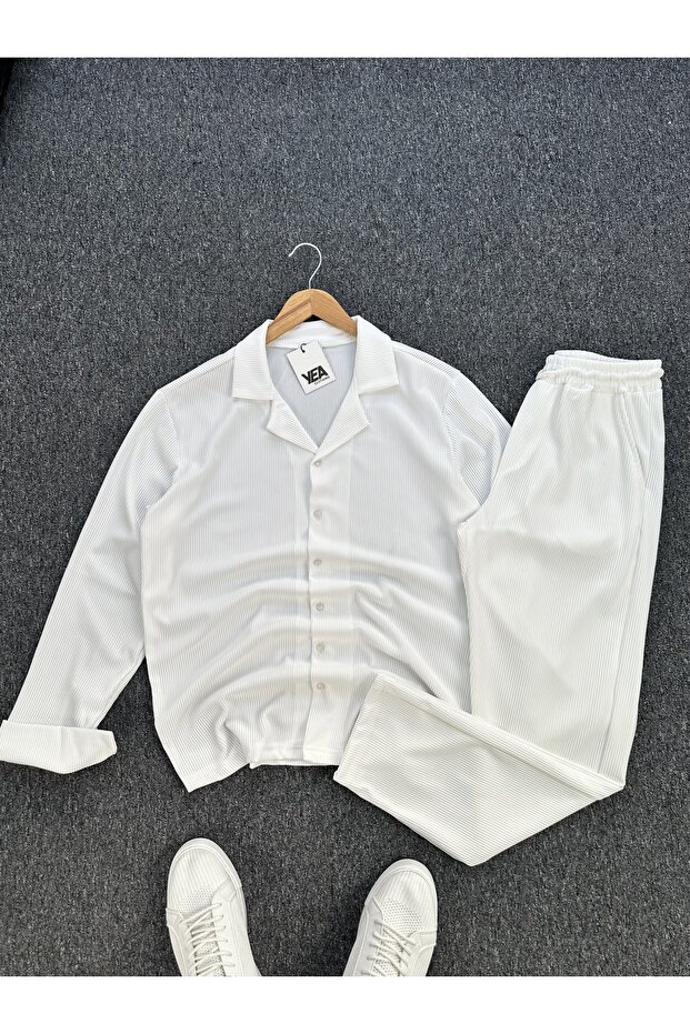 Ottoman Corduroy Fabric Regular Fit Men's Long Sleeve Shirt and Pants Set 2-Piece Set