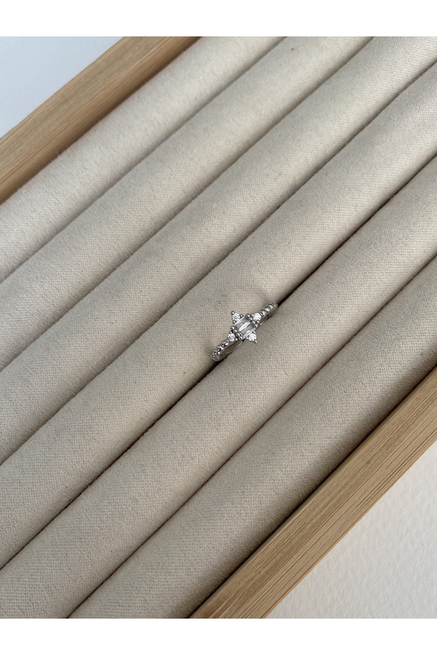 Pinky Finger Baguette Stone Minimal Bottom Adjustable Women's Ring