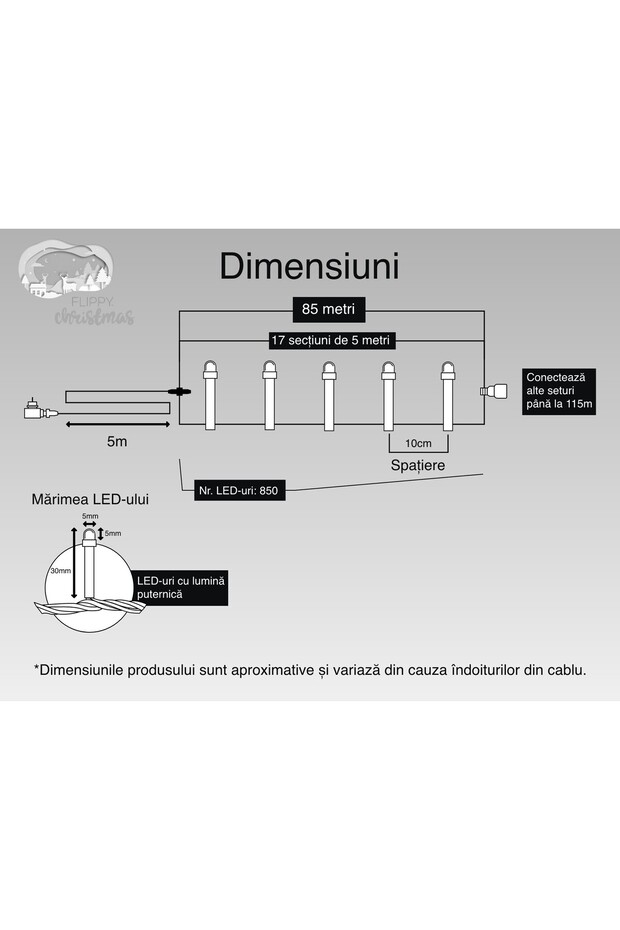 Christmas Installation, 85 m, 850 LED lights, Linear, Cool White, 8 light modes, Transformer with re - 6