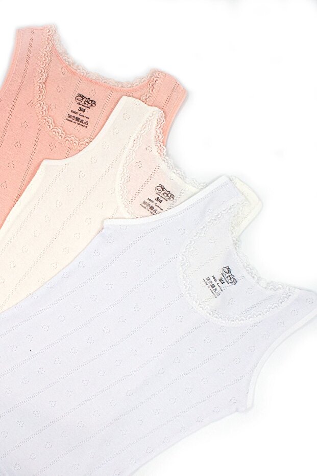 Kız Çocuk Atlet Ribana Kalın Askılı Jakarlı Desen (%100 Pamuk) - 3