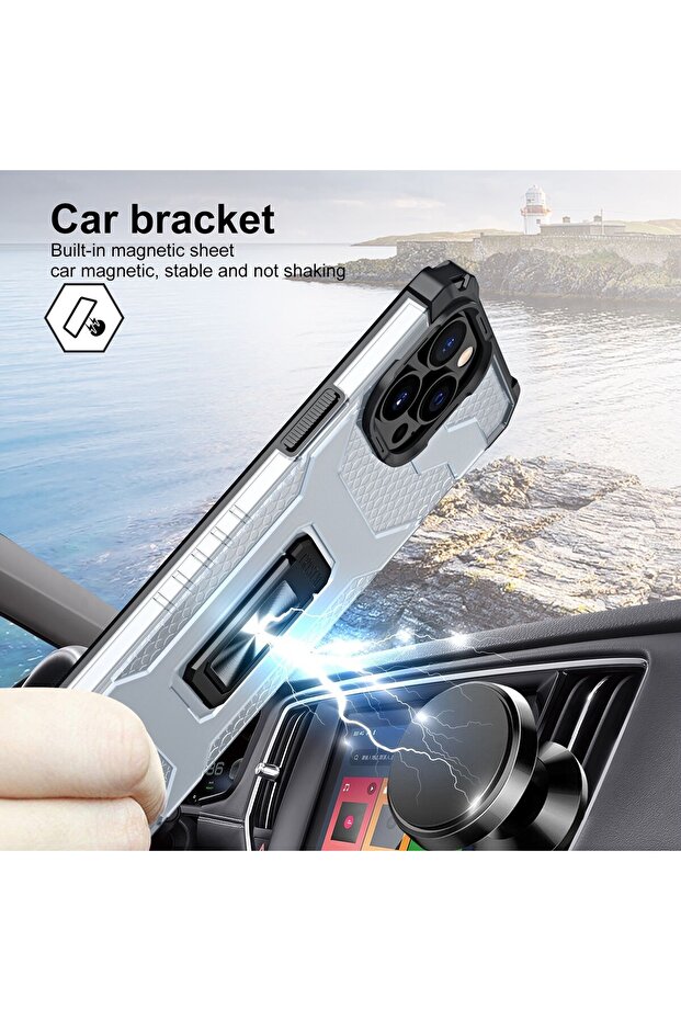 Protective Case for Apple iPhone 13 Pro Acrylic Armor with Stand Black - 4