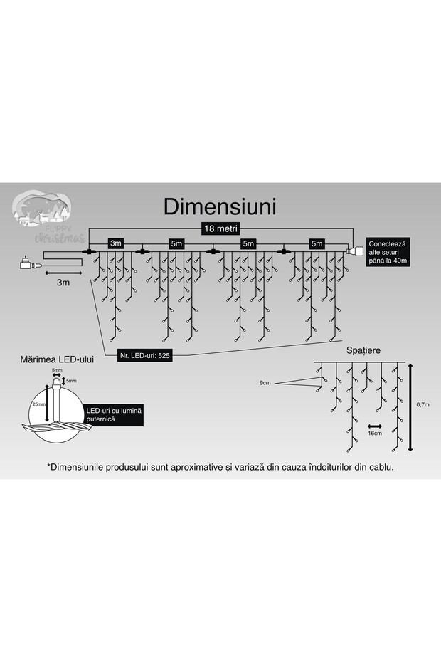 Christmas Installation, 18 m, 525 LEDs, Warm White, 8 Light Modes, Remote-Controlled Transformer, Ex - 5