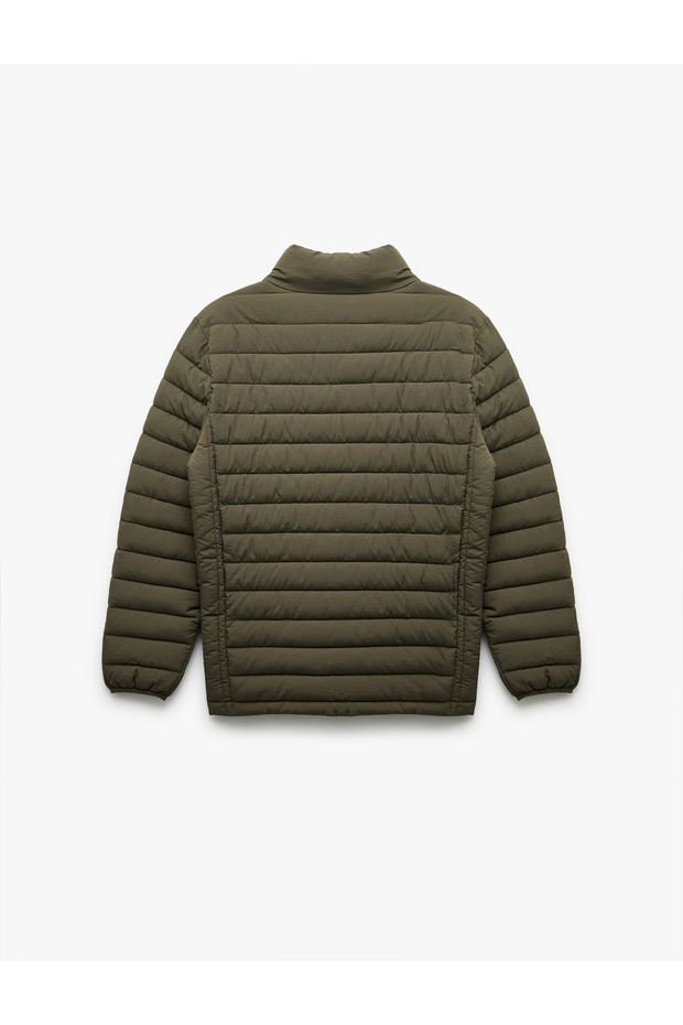 Mock Neck Basic Winter Puffer Jacket with Zippered Pockets - 5