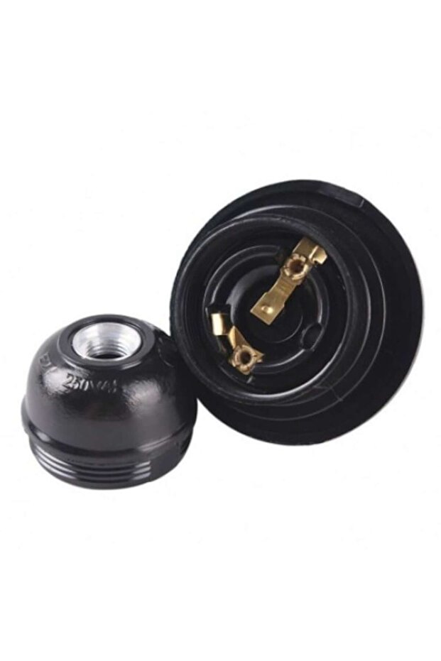 Plastic Socket with E27 Base and Shade, Black - 2