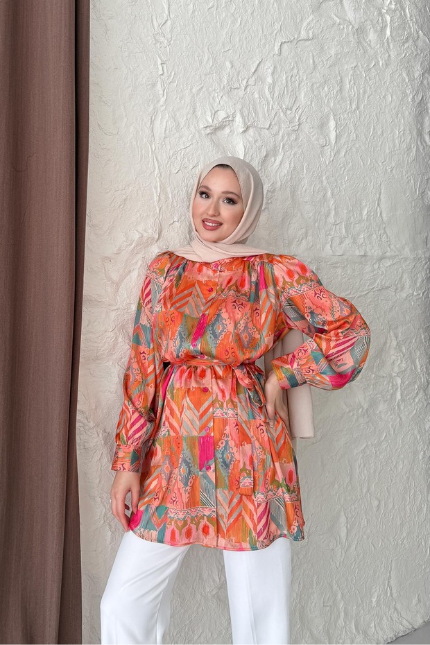 Defne İpek Gömlek Turuncu - 2