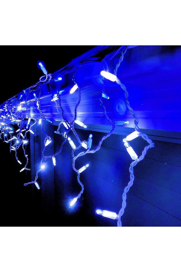 Lumini de Crăciun, 5 m, 143 LED-uri, franjuri, albastre, bliț, transformator, interconectabile, extensie C de 5 m - 7