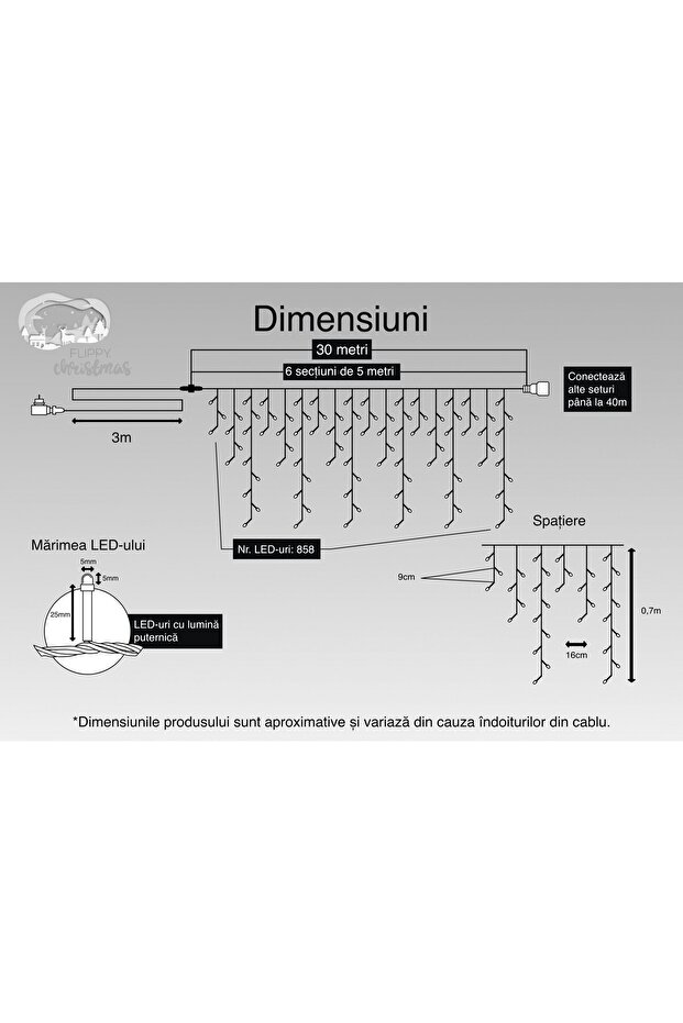 Lumini de Crăciun, 30 m, 858 LED-uri, alb cald, bliț, transformator cu telecomandă, fir transparent, rabatabil - 3