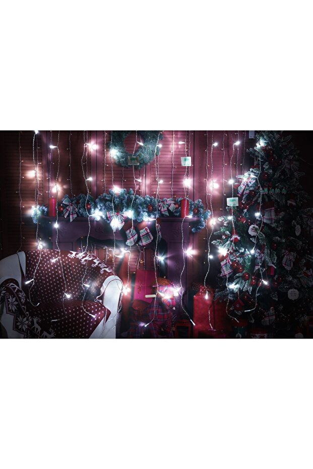 Iluminat de Crăciun, Tip Cortină, IP44, 2 m x 1 m, 120 LED-uri, Alb Rece, cu Bliț, Transformator, În - 8