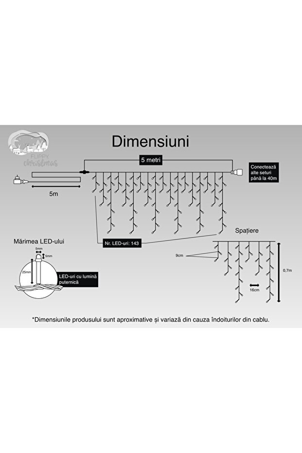 Christmas Installation, 5 m, 143 LEDs, Fringe, Cold White, Flash, Transformer with Remote Control - 3